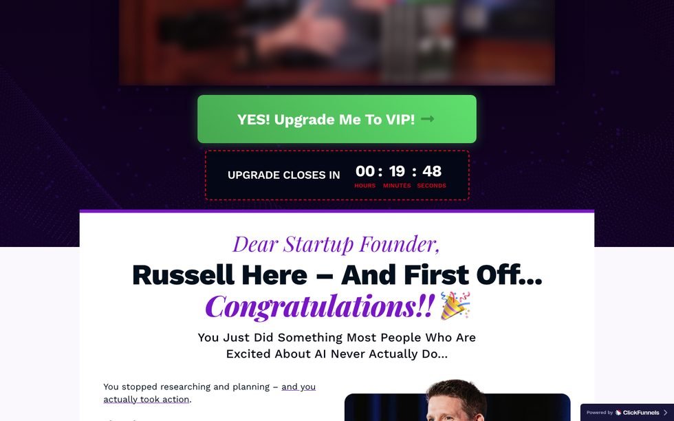 AI Secrets Challenge VIP page showing Marketing Secrets Core 14-day trial pricing