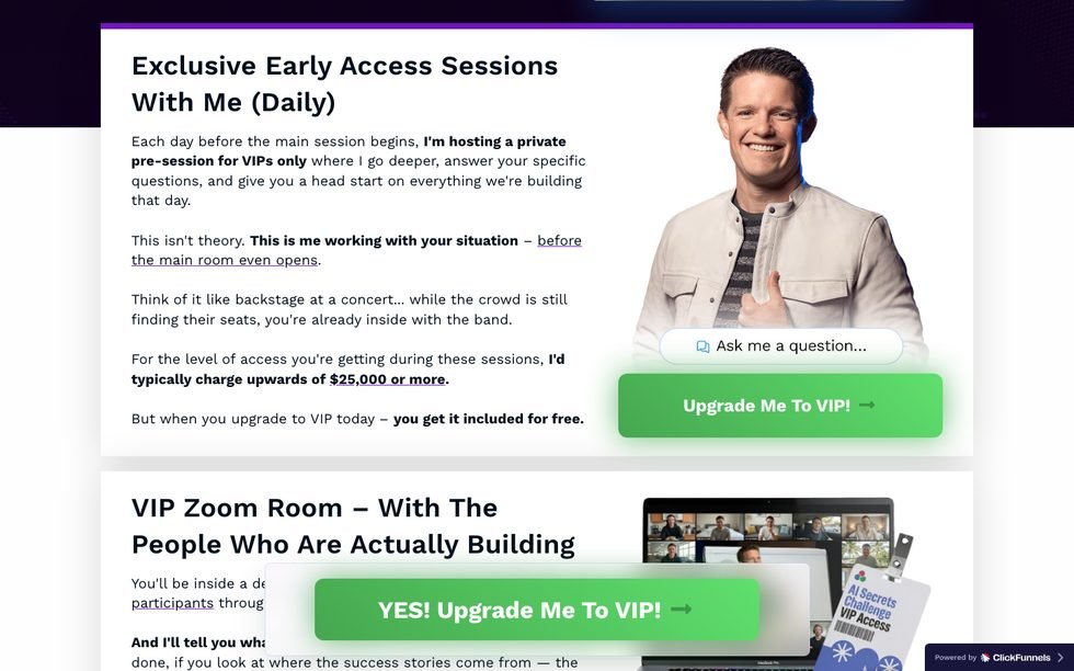 AI Secrets Challenge VIP backstage pass benefits list